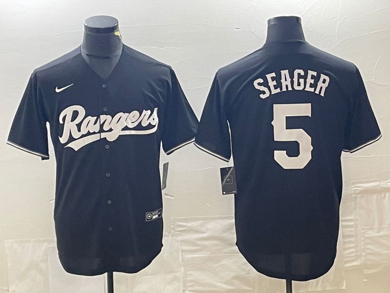 Men Texas Rangers #5 Seager Black Game Nike 2023 MLB Jersey style 1